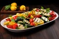 grilled veggies on a rectangular ceramic dish on a dark table Royalty Free Stock Photo
