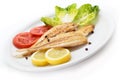 Grilled wedge sole and vegetables. Spanish sole fish Royalty Free Stock Photo