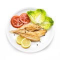 Grilled wedge sole and vegetables. Spanish sole fish Royalty Free Stock Photo