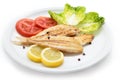 Grilled wedge sole and vegetables. Spanish sole fish Royalty Free Stock Photo