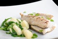 Grilled white fish fillets with potato