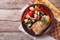 Grilled white fish and fresh vegetable salad. horizontal top vie