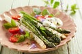 Grilled white and green asparagus spears