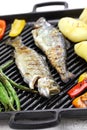 Grilled whole rainbow trout with vegetables