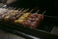 Grilled yakitori chicken skewers at an Izakaya restaurant in Omoide Yokocho street in the Shinjuku district of Tokyo..