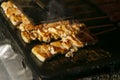 Grilled yakitori chicken skewers at an Izakaya restaurant