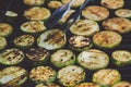 Grilled zucchini with addition of thyme, lemon zest and garlic Royalty Free Stock Photo