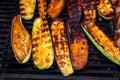 Grilled zucchini. Cclose-up. Grilling vegetables, bbq. Street food Royalty Free Stock Photo