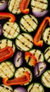 Grilled Zucchini Red Pepper and Red Onion on Black Background Royalty Free Stock Photo