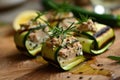 Grilled zucchini rolls with tuna and cream cheese Royalty Free Stock Photo