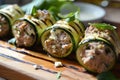 Grilled zucchini rolls with tuna and cream cheese Royalty Free Stock Photo