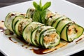 Grilled zucchini rolls with tuna and cream cheese Royalty Free Stock Photo