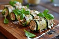 Grilled zucchini rolls with tuna and cream cheese Royalty Free Stock Photo