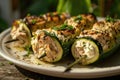 Grilled zucchini rolls with tuna and cream cheese Royalty Free Stock Photo