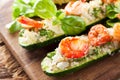 Grilled zucchini stuffed with shrimps and cauliflower rice Royalty Free Stock Photo