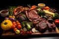 grilling assortment of meat and vegetables