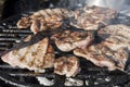 Grilling bacon, pork chop with delicious toasted traces.