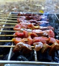 Grilling beef satay with a blend of Indonesian specialties Royalty Free Stock Photo