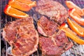 Grilling beef steaks Royalty Free Stock Photo