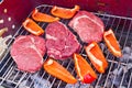 Grilling beef steaks Royalty Free Stock Photo