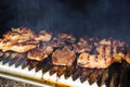 Grilling chicken and beef meat, coal under Royalty Free Stock Photo