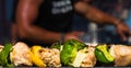 Grilling Chicken kabob close up Royalty Free Stock Photo