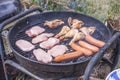 Grilling chicken and meat Royalty Free Stock Photo