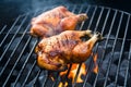 Grilling chicken pieces over coal fire for delicious barbecue Royalty Free Stock Photo