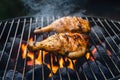 Grilling chicken pieces over coal fire for delicious barbecue Royalty Free Stock Photo