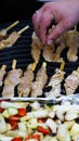 Grilling chicken sate and vegetables Royalty Free Stock Photo