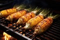 grilling corn on the cob with husks pulled back