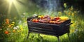 The Grilling Experience with Fresh Vegetables and Meat in Nature's Embrace AI generated image Royalty Free Stock Photo