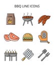 grilling food. set of colored vector icons in flat style