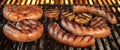 Grilling German Sausages On Hot Barbecue Charcoal Grill.