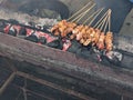 grilling goat satay Royalty Free Stock Photo