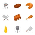 Grilling icons set, cartoon style