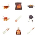 Grilling icons set, cartoon style