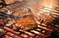 Grilling marinated meat Royalty Free Stock Photo