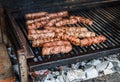 Grilling Meat on barbecue grill with hot coal