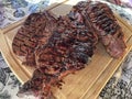 grilled meat on barbecue or fireplace