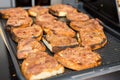 Grilling meat on bread with romanian mititei pasta Royalty Free Stock Photo