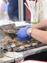 Grilling meat outdoors at the U District street fair Royalty Free Stock Photo