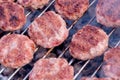 Grilling meatballs on the grill. Cooking barbeque with charcoal in garden