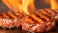 Grilling Perfection: Extreme Close-Up of Sizzling Hamburgers on BBQ
