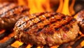Grilling Perfection: Extreme Close-Up of Sizzling Hamburgers on BBQ