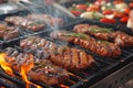 Grilling perfection Mouthwatering beef and chicken steaks searing over flames