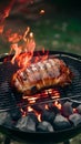 Grilling pork over hot coals, a barbecue favorite