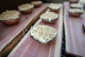 Grilling portobello mushrooms on cedar plank Royalty Free Stock Photo