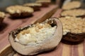 Grilling portobello mushrooms on cedar plank Royalty Free Stock Photo