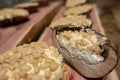 Grilling portobello mushrooms on cedar plank Royalty Free Stock Photo